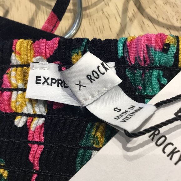 Express X Rocky Barnes Tropical Front Tie Halter Top Size Small - Picture 3 of 4